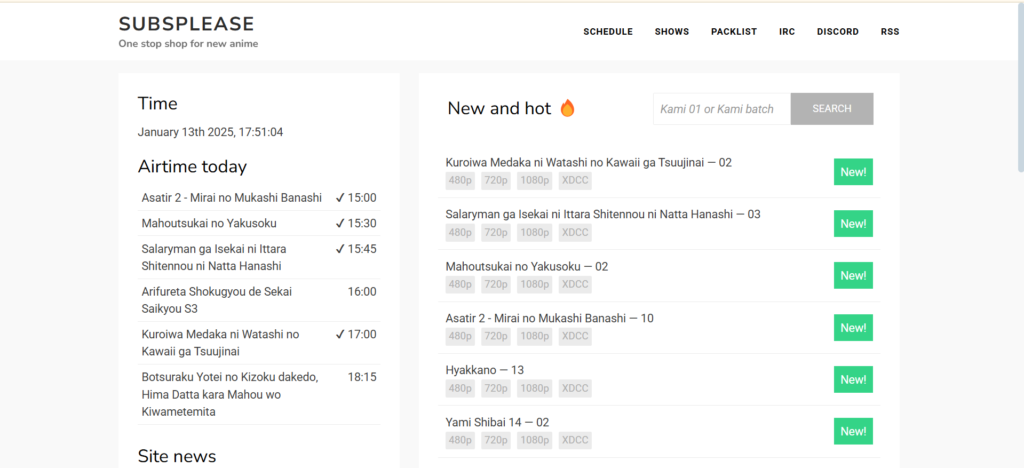 SubsPlease – Top Daily Anime Episode Tracker | Top 13 Best Anime Torrent Sites That Still Work in 2025