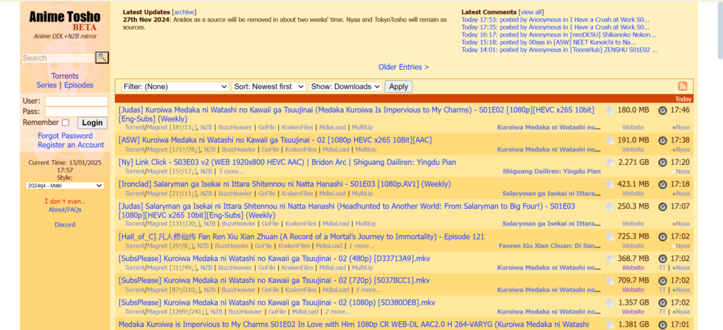 AnimeTosho – Top Ad-Free Anime Torrent Site | Top 13 Best Anime Torrent Sites That Still Work in 2025