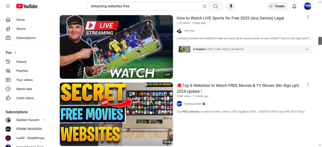 YouTube – The Most Best Streaming Websites Free in the World | Top 15 Best Streaming Websites Free to Watch Movies in 2025