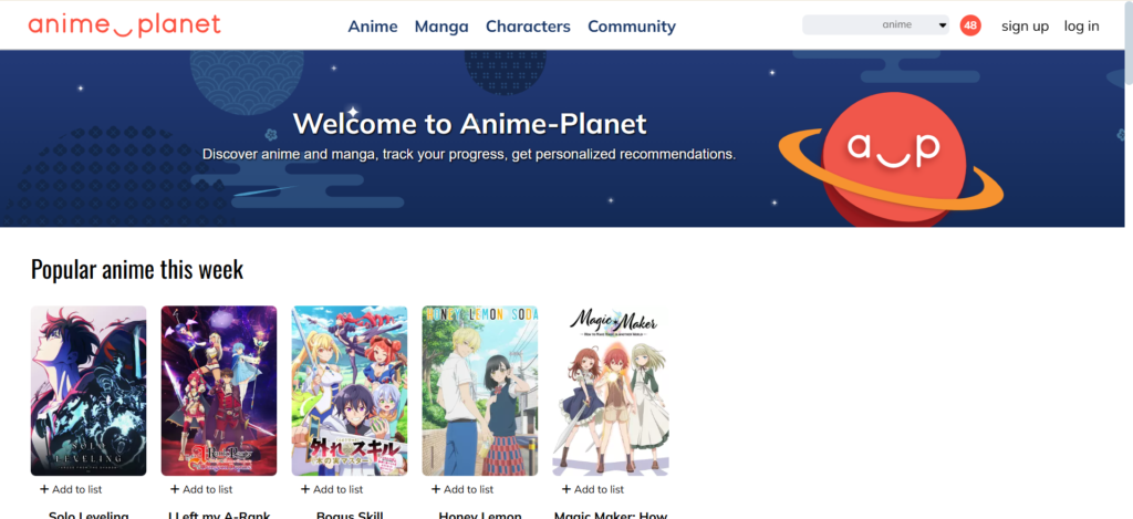 Anime Planet: Quick-access filters for easy browsing | 17 Best 9Anime Alternatives to Stream Anime Free in 2025