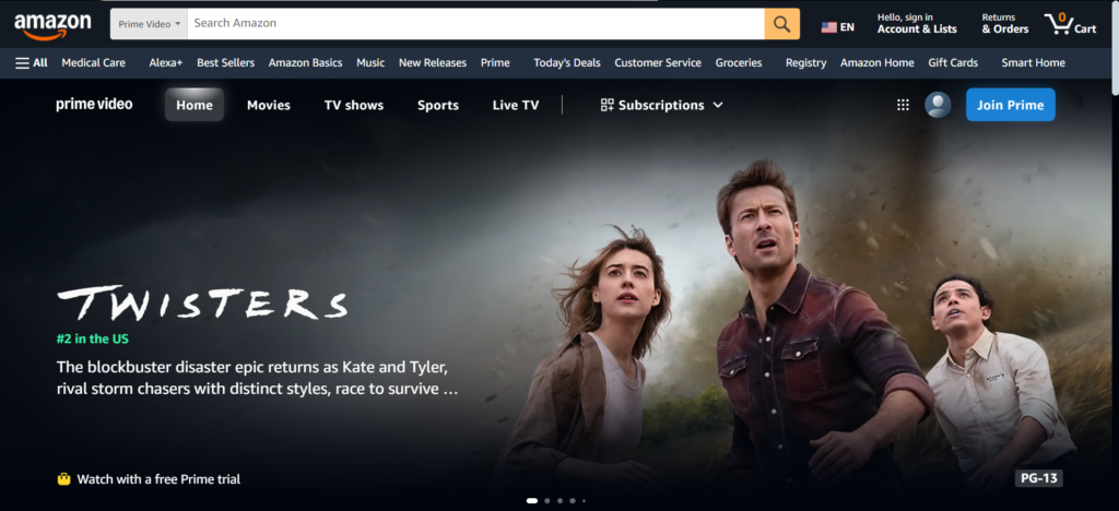 Amazon Prime Video: One of the Strong Primewire Alternatives with Vast Movie & TV Library